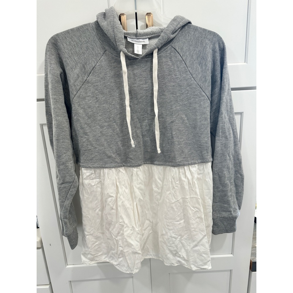 Motherhood Maternity Grey Hoodie White Ruffle Skirt Tunic Top Size L